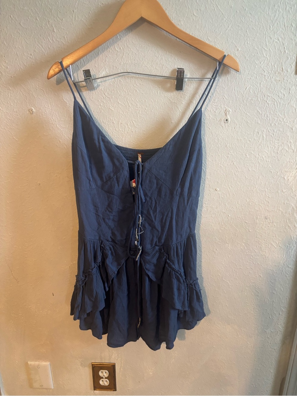 Navy Blue Spaghetti Strap Tie-Front top